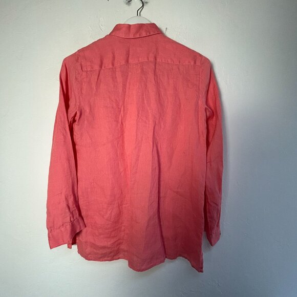 J. Jill Love Linen Essential Shirt Womens Coral Button-Up Top XS Long Sleeve - Picture 2 of 7